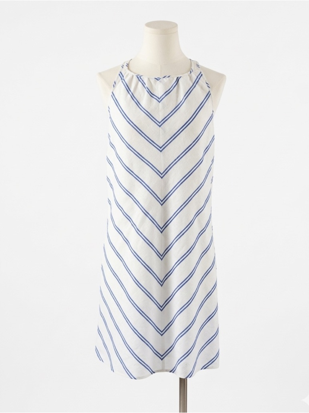 J. Crew Linen Cotton Blue White Chevron Stripe Sleeveless Dress. Size: 00